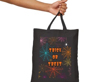 Trick or Treat Black Spider Web Cotton Canvas Tote Bag