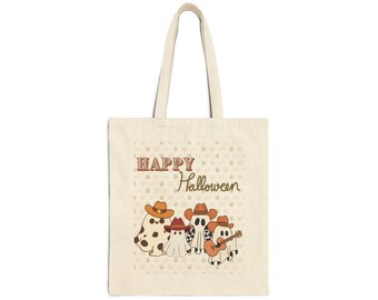 Halloween Cowboy Spooky Gang Trick or Treat Cotton Canvas Tote Bag