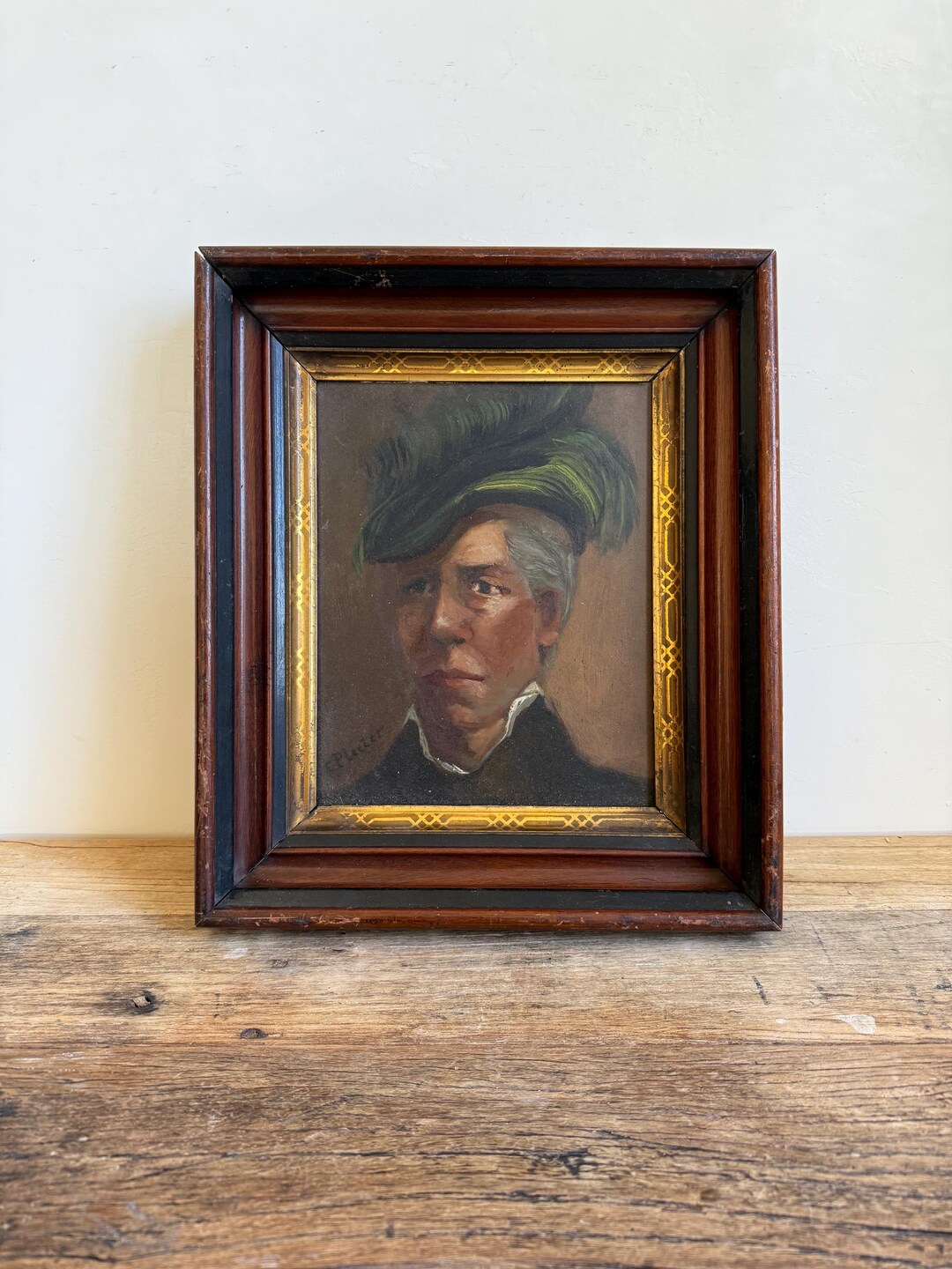 Vintage Framed Oil Painting Portrait of a Woman in a Hat - Etsy