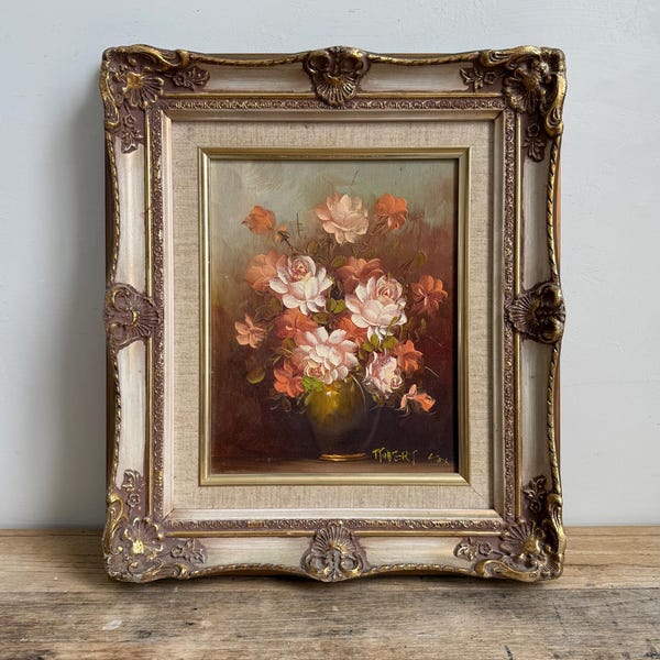 Framed Floral Still Life Oil Painting, Signed Art