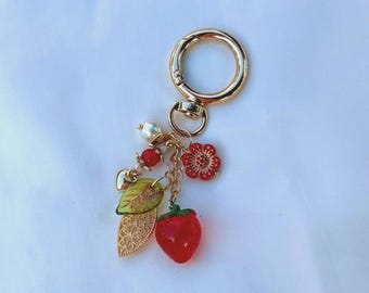 Lot De 2 Porte-clés En Forme De Fraise Et Cerise – Accessoires Mignons Pour Sac – Cadeau Pour Femme/fille