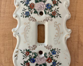 Vintage Porcelain Light Switch Cover Original ARNART Japan Floral Cottage Granny