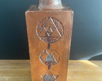 Vtg. 70s Brutalist Studio Pottery Vase Signed