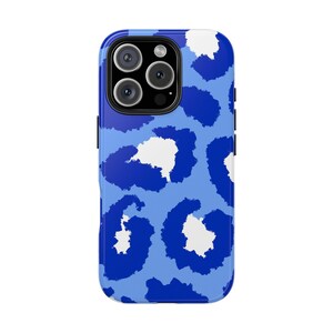 Blue Leopard Phone Case Cheetah Print For iPhone 16 15 14 13 12 11 and S21 S22 S23 S24, pattern phone case, aesthetic phone case