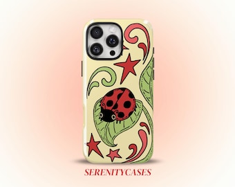 Ladybug and Stars Phone Case Cute Y2K Whimsical Bug Swirls Cool Aesthetic Gift iPhone Pro Max 17 16 15 14 13 12 11 Samsung Galaxy S26 S25