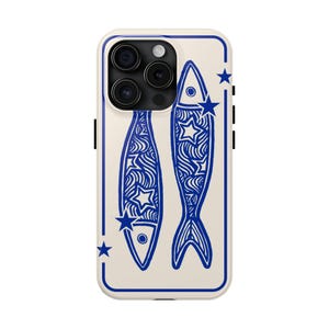 Navy Blue Star Sardine Phone Case Y2K Celestial Sea Life Whimsical Cute Cool Girl iPhone Pro Max 17 16 15 14 13 12 11 Samsung Galaxy S26 S25 image 2