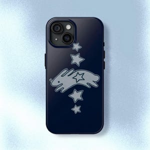 ネイビーブルー スターバニー 携帯ケース Y2K グランジ ソフト キュート プリティ クール ガールギフト iPhone Pro Max 16 15 14 13 12 11、Samsung Galaxy S24 S23 S22 S21