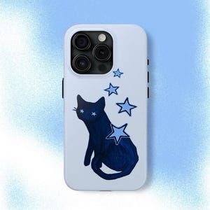 スターキャット ブルー 携帯ケース キュート Y2K グランジ 天体 動物 クール ガール ギフト iPhone Pro Max 16 15 14 13 12 11、Samsung Galaxy S24 S23 S22 S21