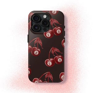 Dark Brown Red 8 Ball Cherry Pattern Phone Case Y2K Cute Grunge Skater Cool Girl iPhone Pro Max 16 15 14 13 Samsung Galaxy S24 S23 S22 S21