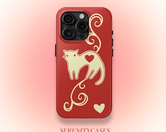 Funda roja para teléfono con diseño de gato y corazón, estilo Y2K, linda, kawaii, original y moderna, regalo para iPhone Pro Max 17 16 15 14 13 12 y Samsung Galaxy S26 S25 S24 S23 S22.