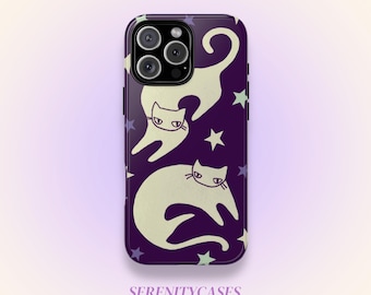 Celestial Star Cats Purple Phone Case Cute Y2K Grunge Whimsical Cool Girl Gift iPhone Pro Max 17 16 15 14 13 12 Samsung Galaxy S26 S25 S24