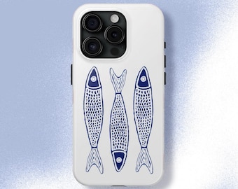 Sardine Phone Case Cute Navy Blue Y2K Grunge Sea Fish Ocean Cool Girl Gift iPhone Pro Max 16 15 14 13 12 11, Samsung Galaxy S24 S23 S22 S21