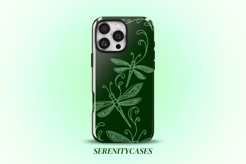 Green Dragonfly Whimsical Phone Case Cute Y2K Grunge Boho Cottagecore Cool Girl Gift iPhone Pro Max 17 16 15 14 13 12 Samsung Galaxy S26 S25 image 1