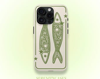 Sage Green Star Sardine Phone Case Cute Y2K Coastal Whimsy Fish Cool Girl iPhone Pro Max 17 16 15 14 13 12 11 Samsung Galaxy S26 S25 S24