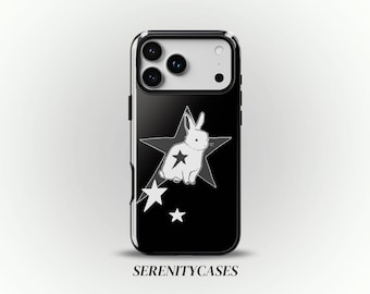 Funda para teléfono Black Star Bunny Cute, Grunge Y2K Gótico Celestial, Regalo para chicas geniales iPhone Pro Max 17 15 14 13 12 Samsung Galaxy S25, Google Pixel
