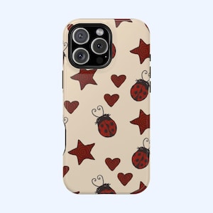 MagSafe Red Ladybug Stars Hearts Yellow Phone Case Y2K Grunge Vintage Indie Pretty Cute Bug Pattern Cool Girl iPhone Pro Max 16 15 14 13