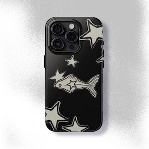 ブラックスター金魚 スマホケース キュート Y2K 海 天体 グランジ クールガールギフト iPhone Pro Max 16 15 14 13 12、Samsung Galaxy S24 S23 S22 S21