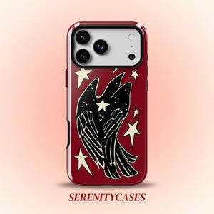 Red Raven and Stars Phone Case Cute Crow Y2K Grunge Gothic Bird Blue Cool Girl Gift iPhone Pro Max 17 16 15 14 13 12 Samsung Galaxy S26 S25