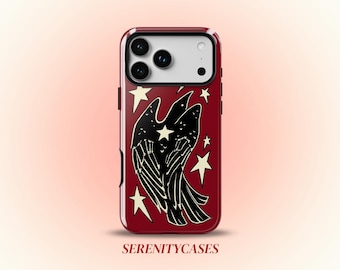 Red Raven and Stars Phone Case Cute Crow Y2K Grunge Gothic Bird Blue Cool Girl Gift iPhone Pro Max 17 16 15 14 13 12 Samsung Galaxy S26 S25