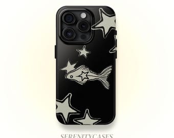Black Star Goldfish Phone Case Cute Y2K Ocean Celestial Grunge Gothic Cool Girl Gift iPhone Pro Max 17 16 15 14 13 12 Samsung Galaxy S26 S25