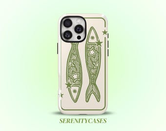 Sage Green Star Sardine Phone Case Cute Y2K Coastal Whimsy Fish Cool Girl iPhone Pro Max 17 16 15 14 13 12 11 Samsung Galaxy S26 S25 S24