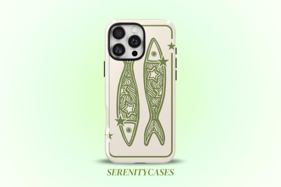 Sage Green Star Sardine Phone Case Cute Y2K Coastal Whimsy Fish Cool Girl iPhone Pro Max 17 16 15 14 13 12 11 Samsung Galaxy S26 S25 S24