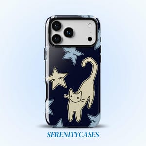 Cat and Stars Phone Case Y2K Cute Celestial Grunge Whimsical Cool Girl Gift iPhone Pro Max 17 16 15 14 13 12 Samsung Galaxy S26 S25 S24 S23