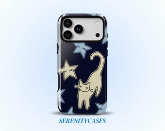 Cat and Stars Phone Case Y2K Cute Celestial Grunge Whimsical Cool Girl Gift iPhone Pro Max 17 16 15 14 13 12 Samsung Galaxy S26 S25 S24 S23