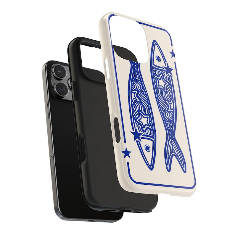 Navy Blue Star Sardine Phone Case Y2K Celestial Sea Life Whimsical Cute Cool Girl iPhone Pro Max 17 16 15 14 13 12 11 Samsung Galaxy S26 S25 image 4
