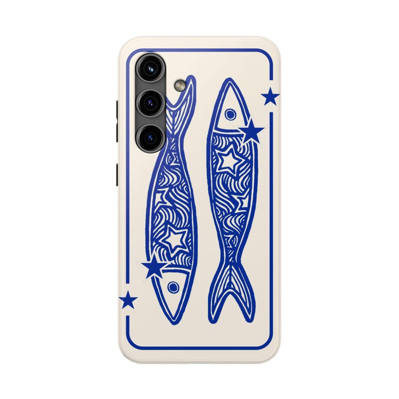 Navy Blue Star Sardine Phone Case Y2K Celestial Sea Life Whimsical Cute Cool Girl iPhone Pro Max 17 16 15 14 13 12 11 Samsung Galaxy S26 S25 image 3