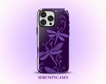 Purple Dragonfly Whimsical Phone Case, Cute Y2K Grunge, Elegant Boho Cool Gift iPhone Pro Max 17 16 15 14 13 12 Samsung Galaxy S26 S25 S24