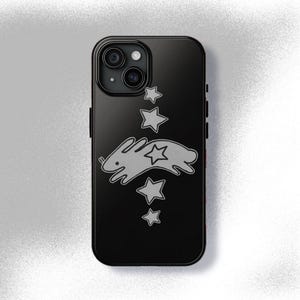 ブラックスターバニー スマホケース Y2K グランジ ゴシック キュート かっこいい 女の子 ギフト iPhone Pro Max 16 15 14 13 12 11、Samsung Galaxy S24 S23 S22 S21