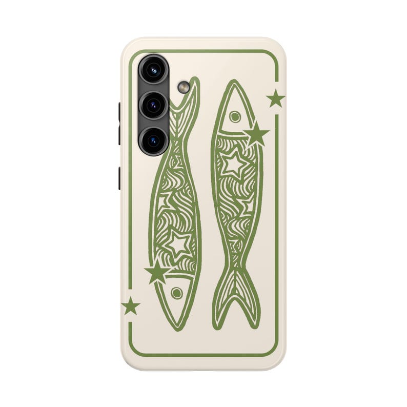 Sage Green Star Sardine Phone Case Cute Y2K Coastal Whimsy Fish Cool Girl iPhone Pro Max 17 16 15 14 13 12 11 Samsung Galaxy S26 S25 S24 image 3
