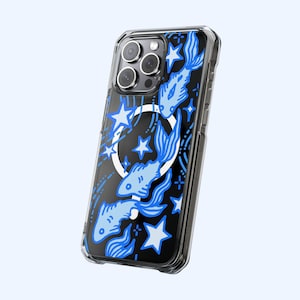 Clear MagSafe Celestial Blue Fish Phone Case Cute Stars Y2K Whimsical Coastal Sea Ocean Waves Cool Gift iPhone Pro Max Plus Air 17 16 15 14 image 2