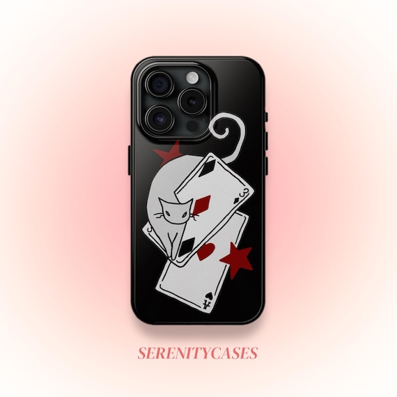 Lucky Playing Card Cat Phone Case Y2K Stars Cute Grunge Gothic Cool Graphic Gift iPhone Pro Max 17 16 15 14 13 12 Samsung Galaxy S26 S25 S24