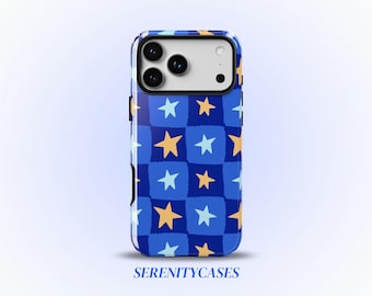 Checkered Star Patchwork Phone Case, Y2K Cute Celestial Whimsical, Cool Girl Gift iPhone Pro Max 17 16 15 14 Samsung Galaxy S25 Google Pixel