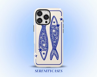 Navy Blue Star Sardine Phone Case Y2K Celestial Sea Life Whimsical Cute Cool Girl iPhone Pro Max 17 16 15 14 13 12 11 Samsung Galaxy S26 S25