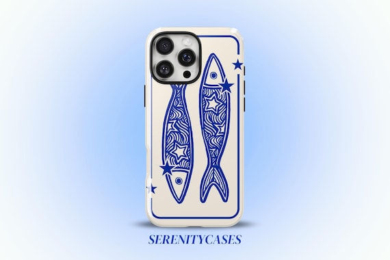 Navy Blue Star Sardine Phone Case Y2K Celestial Sea Life Whimsical Cute Cool Girl iPhone Pro Max 17 16 15 14 13 12 11 Samsung Galaxy S26 S25