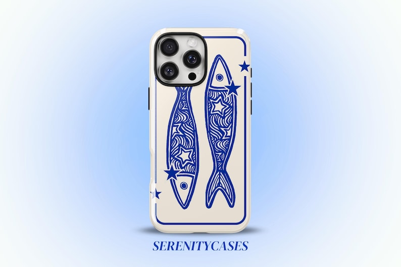 Navy Blue Star Sardine Phone Case Y2K Celestial Sea Life Whimsical Cute Cool Girl iPhone Pro Max 17 16 15 14 13 12 11 Samsung Galaxy S26 S25 image 1