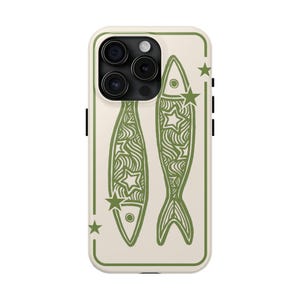 Sage Green Star Sardine Phone Case Cute Y2K Coastal Whimsy Fish Cool Girl iPhone Pro Max 17 16 15 14 13 12 11 Samsung Galaxy S26 S25 S24 image 2