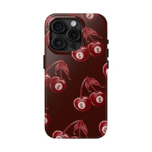 Dark Red 8 Ball Cherry Pattern Phone Case Y2K Cute Grunge Skater Cool ...