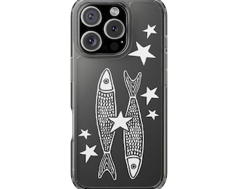 Funda transparente para teléfono con diseño de sardina estrellada, estilo costero Y2K, grunge, fantasía, gótico, pez, regalo genial para iPhone Pro Max 17 16 15 14 13 12 y Samsung Galaxy S21.