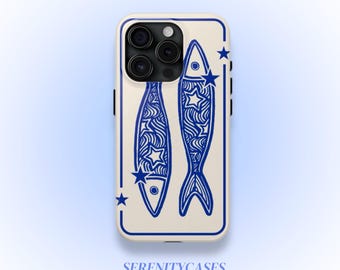 Navy Blue Star Sardine Phone Case Y2K Celestial Sea Life Whimsical Cute Cool Girl iPhone Pro Max 17 16 15 14 13 12 11 Samsung Galaxy S26 S25
