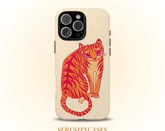 Funda para teléfono con diseño de tigre naranja, estilo grunge indie, regalo original para chicas con estilo animal para iPhone Pro Max 17 16 15 14 13, Samsung Galaxy S25 y Google Pixel.