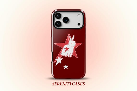 Red Star Bunny Cute Phone Case Y2K Grunge Celestial Kawaii Cool Girl Gift iPhone Pro Max 17 15 14 13 12 11 Samsung Galaxy S25 Google Pixel