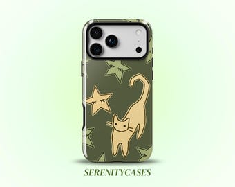 Cat and Stars Phone Case Y2K Cute Celestial Grunge Whimsical Hand-Drawn Cool Girly Gift iPhone Pro Max 17 16 15 14 13 Samsung Galaxy S26 S25