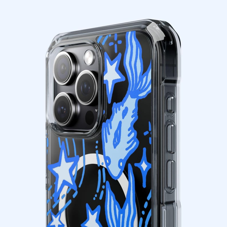 Clear MagSafe Celestial Blue Fish Phone Case Cute Stars Y2K Whimsical Coastal Sea Ocean Waves Cool Gift iPhone Pro Max Plus Air 17 16 15 14 image 3