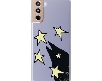 Funda transparente con diseño de cuervo y estrella, estilo Y2K, estilo grunge, gótico, celestial, para iPhone Pro Max 17, 16, 15, 14, 13 y 12, Samsung Galaxy S21