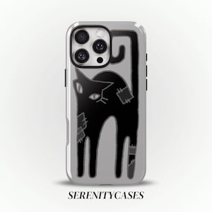 Svart lapptäcke katt telefonskal sött y2k grunge gotiskt nyckfullt twee cool present iPhone Pro Max 18 17 16 15 14 13 Samsung Galaxy S26 S25 S24