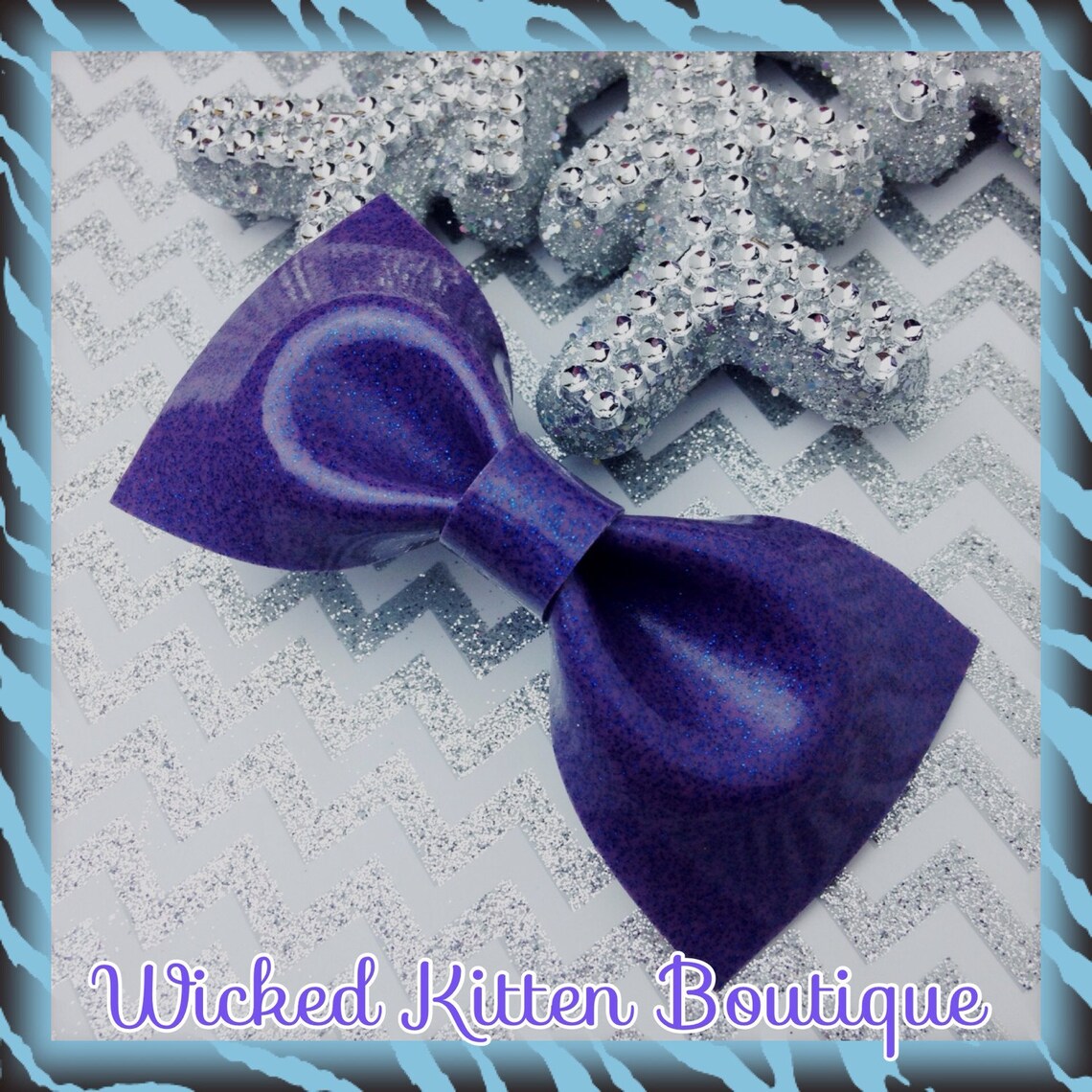 Periwinkle Glitter Vinyl Hair Bow Medium Rockabilly Bow Pinup Etsy